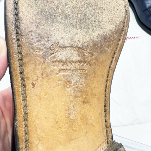 Salvatore Ferragamo Navy & Dark Green Color Block Leather Penny Loafers Size 8EE - Picture 11 of 12